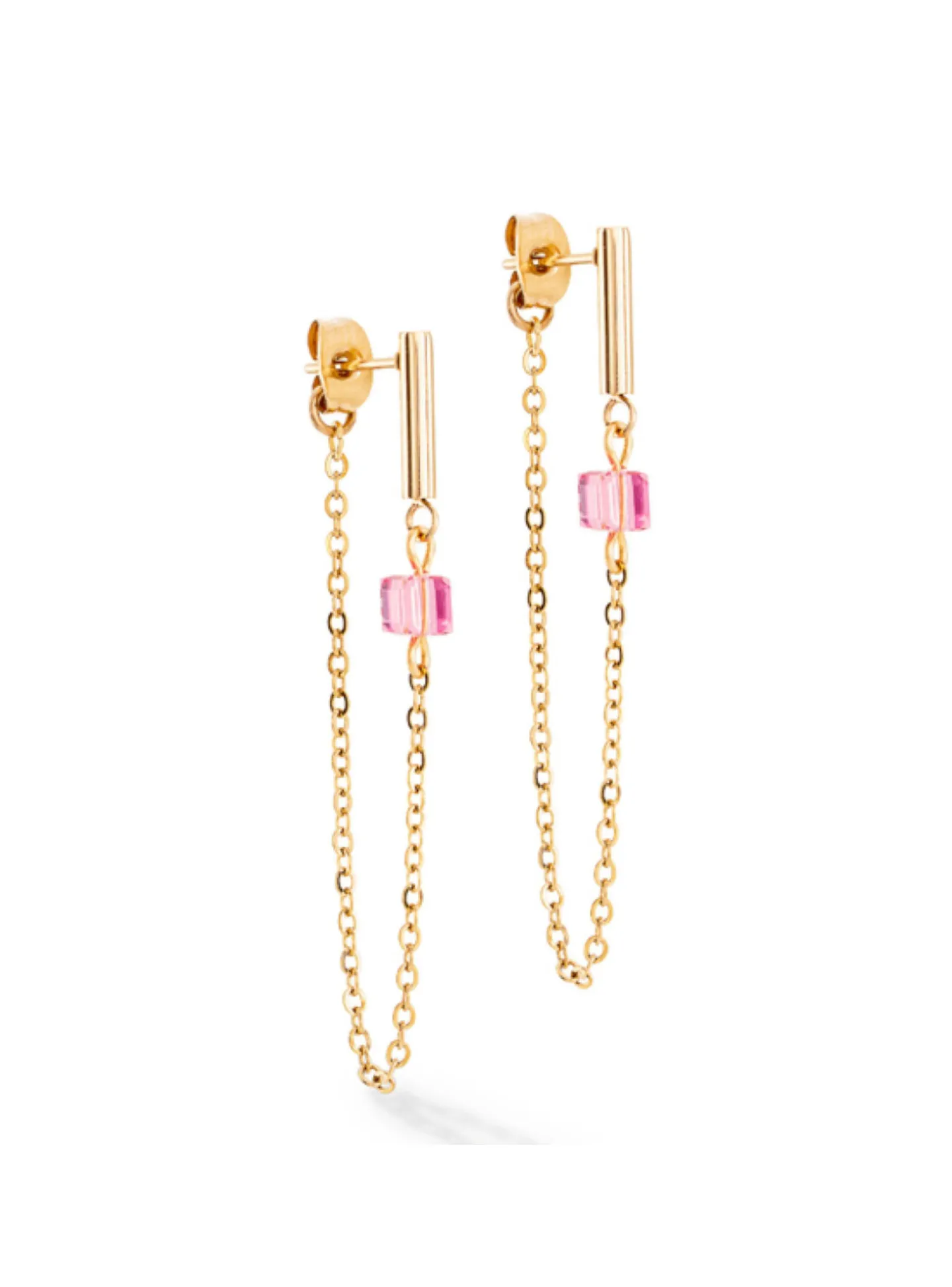 Boucles d'oreilles Coeur de Lion Mini Cube et chaîne_x005f_x000D_dorées et roses
