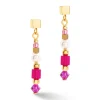 Boucles d'oreilles Coeur de lion Square Stripes_x005f_x000D_dorées et magenta