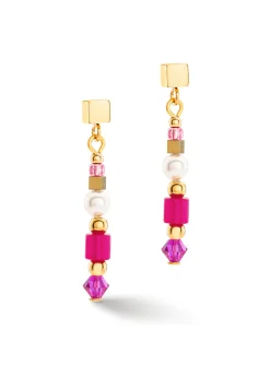 Boucles d'oreilles Coeur de lion Square Stripes_x005f_x000D_dorées et magenta
