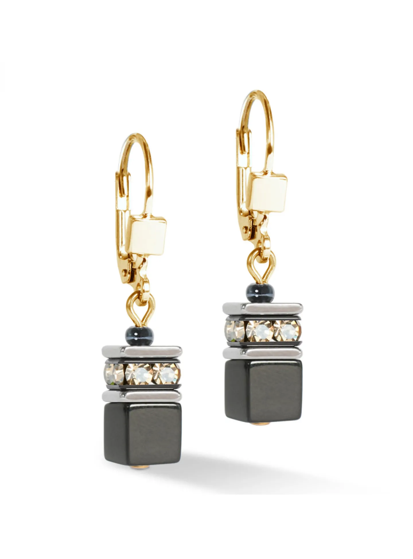 Boucles d'oreilles Coeur de Lion acier doré onyx
