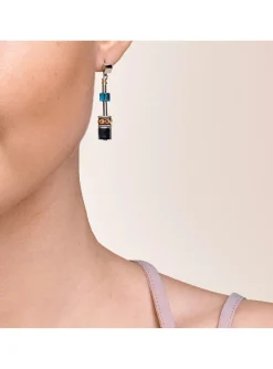 Boucles d'oreilles Coeur de lion rouge bleu argenté