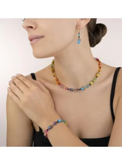 Boucles d'oreilles Coeur de Lion Geocube Rainbowdorées et bleues
