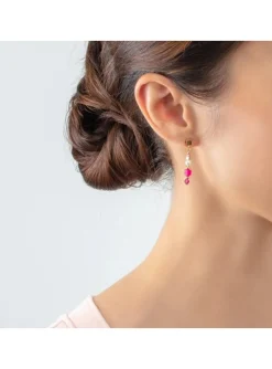 Boucles d'oreilles Coeur de lion Square Stripes_x005f_x000D_dorées et magenta