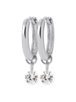 Boucles d'oreilles créoles Brillaxis pampille_x005f_x000D_blanche en argent