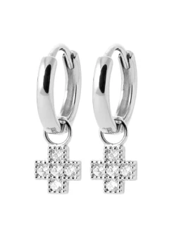Boucles d'oreilles créoles Brillaxis croix argent