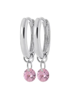 Boucles d'oreilles créoles Brillaxis pampille rose_x005f_x000D_argent