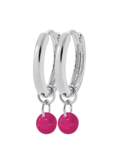 Boucles d'oreilles créoles Brillaxis pampille_x005f_x000D_fuschia argent