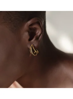 Boucles d'oreilles créoles Lotus Silver triple dorée