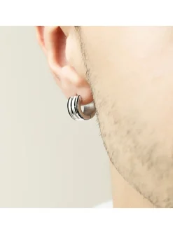 Boucles d'oreilles créoles homme Lotus Style_x005f_x000D_acier bicolore