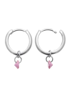 Boucles d'oreilles créoles Brillaxis pampille rose_x005f_x000D_argent