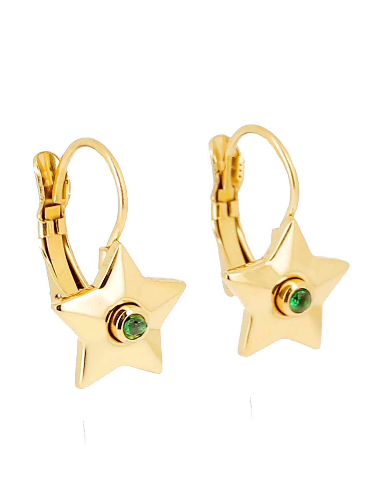 Boucles d'oreilles dormeuses Zag acier doré étoileoxyde vert