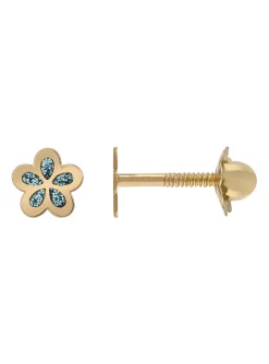 Boucles d'oreilles enfant à vis Brillaxis_x005f_x000D_Motif fleur pailletée bleue
