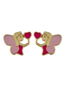 Boucles d'oreilles Fée coeur rose or 18 carats