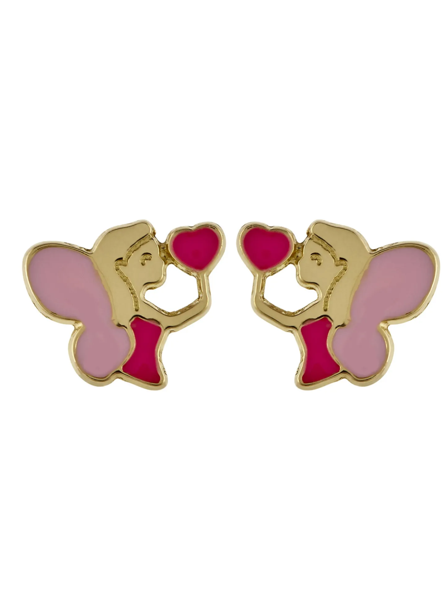 Boucles d'oreilles Fée coeur rose or 18 carats