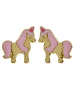 Boucles d'oreilles Licorne laque rose or