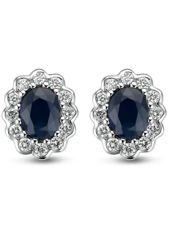 Boucles d'oreilles marguerite saphirs diamants or