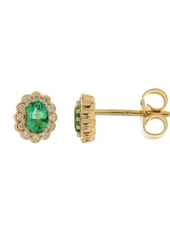 Boucles d'oreilles émeraude diamants or jaune