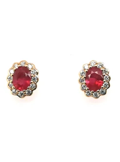 Boucles d'oreilles or 18 carats rubis diamants