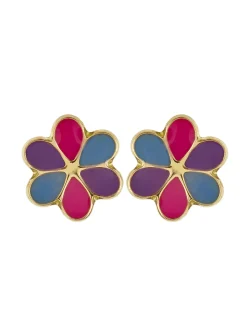 Boucles d'oreilles or fleurs laque multicolore