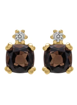 Boucles d'oreilles or jaune 9 carats quartz fumé