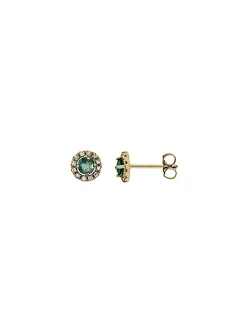 Boucles d'oreilles or jaune émeraude diamants