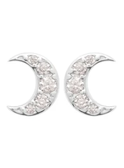 Boucles d'oreilles puces Brillaxis lune argent