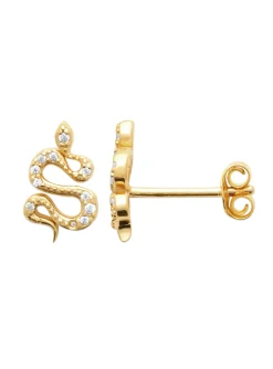 Boucles d'oreilles puces Brillaxis serpent plaqué or