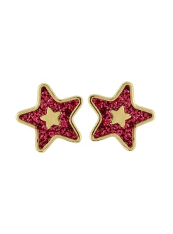 Boucles d'oreilles étoile pailletée rose fuschia or