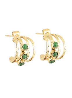 Boucles d'oreilles Zag Bijoux acier doré malachite
