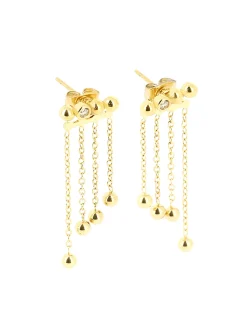 Boucles d'oreilles Zag boules dorées avec chaînes