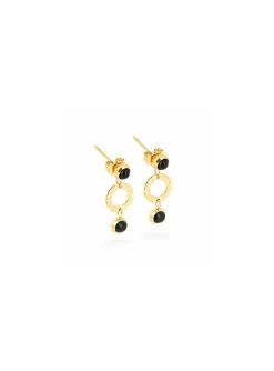 Boucles d'oreilles Zag cercle martelé doré et onyx