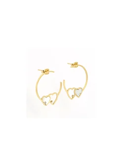 Boucles d'oreilles Zag chaîne acier double coeur