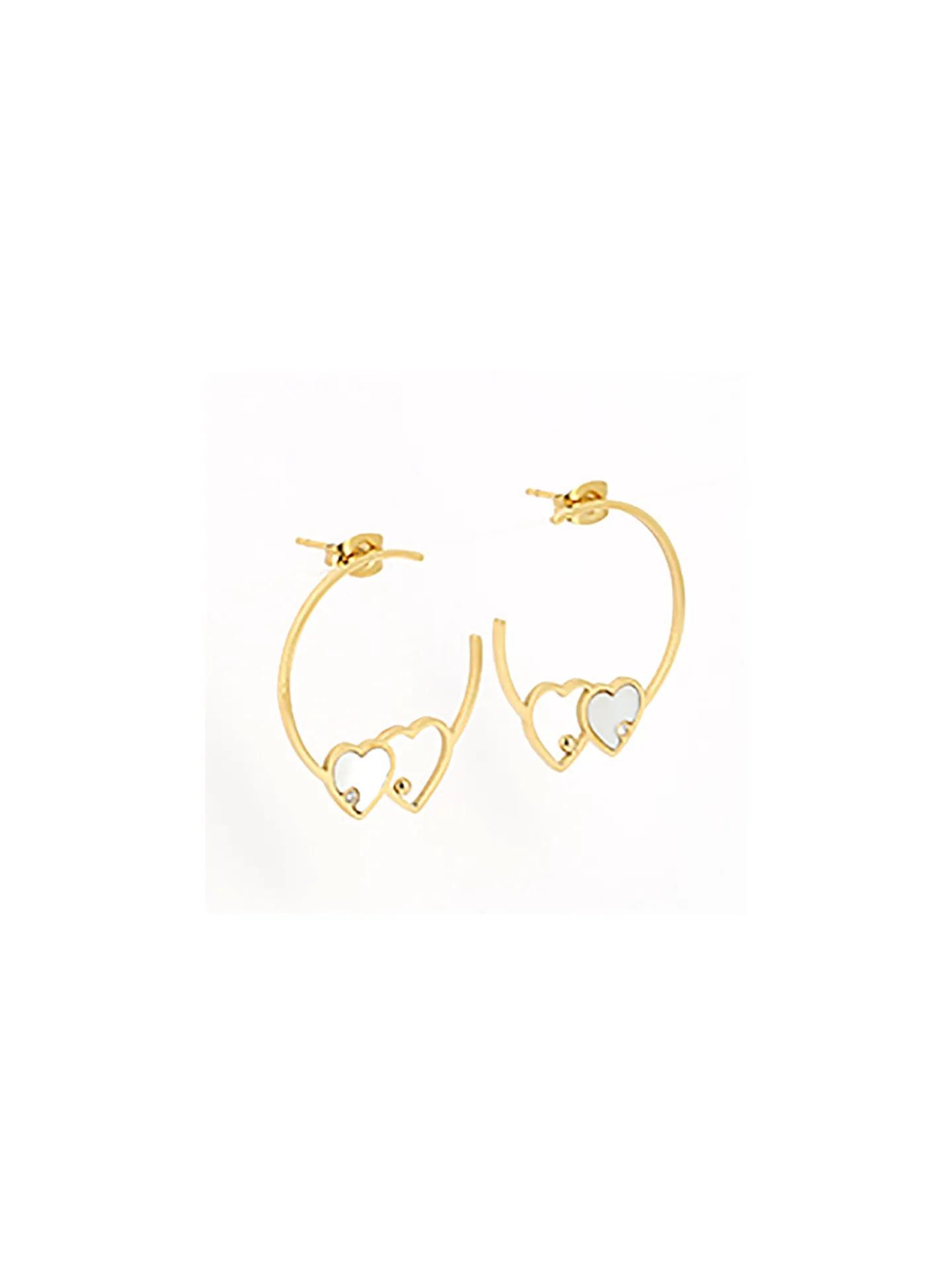 Boucles d'oreilles Zag chaîne acier double coeur