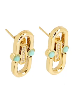 Boucles d'oreilles Zag Délita acier doré turquoise