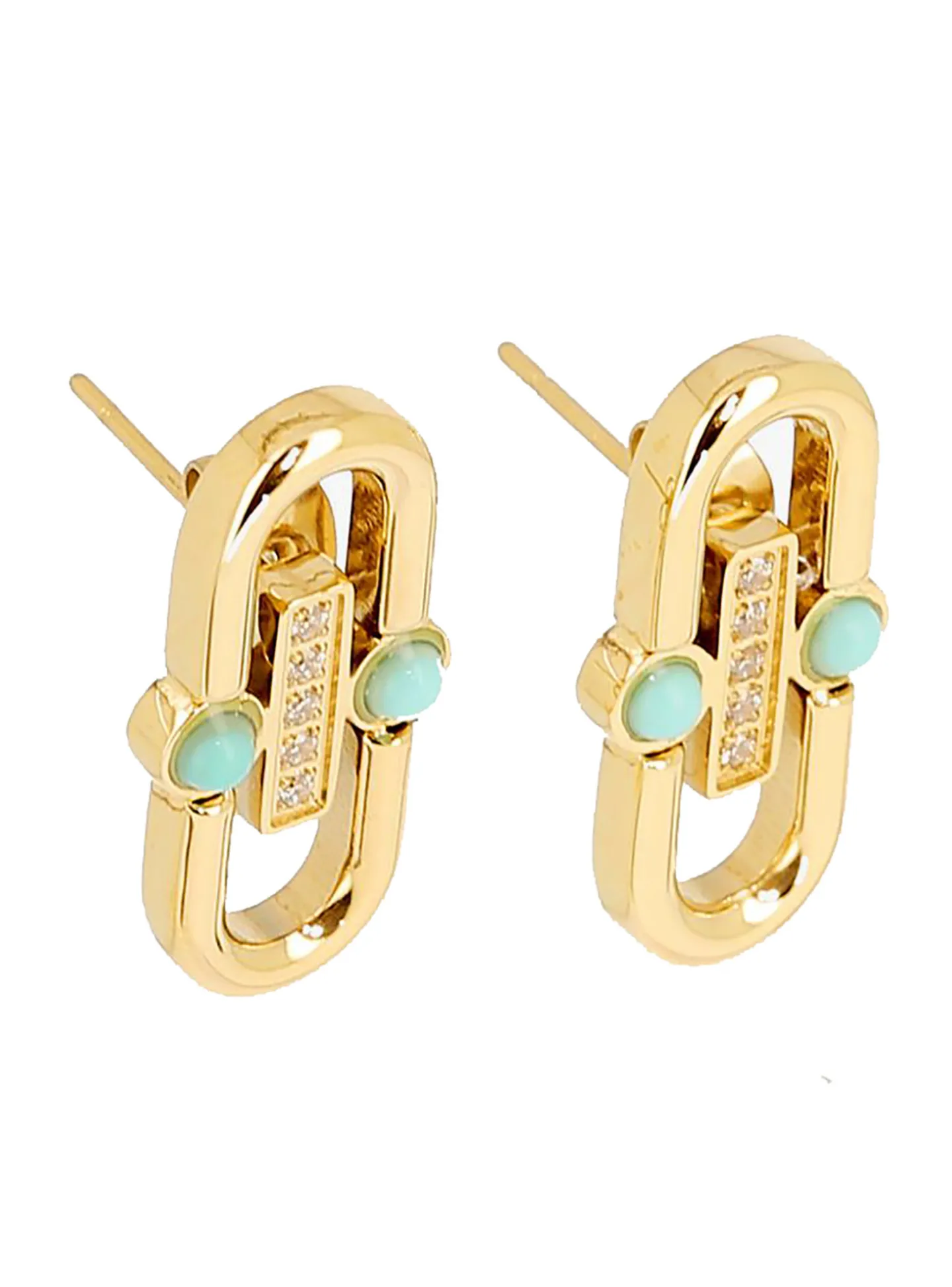 Boucles d'oreilles Zag Délita acier doré turquoise