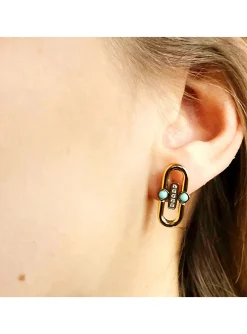 Boucles d'oreilles Zag Délita acier doré turquoise