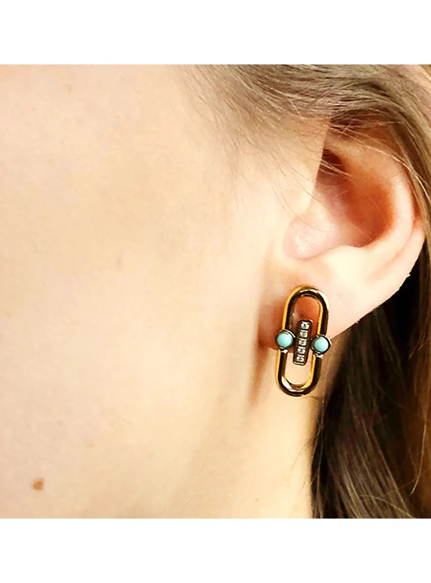 Boucles d'oreilles Zag Délita acier doré turquoise