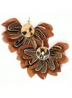 Boucles d'oreilles Zag dorées marron-gold brown - plume -acetate