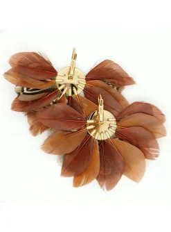 Boucles d'oreilles Zag dorées marron-gold brown - plume -acetate