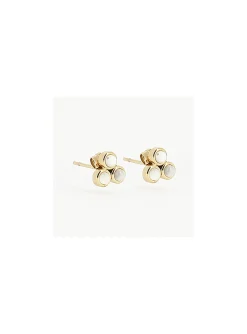Boucles d'oreilles Zag triple boule nacre acier doré
