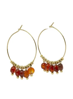Boucles d'oreilles Zag Zoé cornaline acier doré