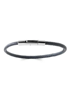 Bracelet Brilllaxis cuir gris et acier 19 cm