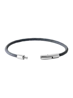 Bracelet Brilllaxis cuir gris et acier 19 cm