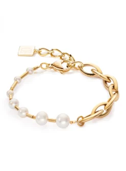 Bracelet Coeur de Lion Chunky Chain acier doré et_x005f_x000D_perles