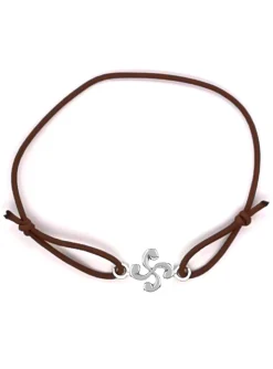Bracelet croix basque argent sur élastique marron