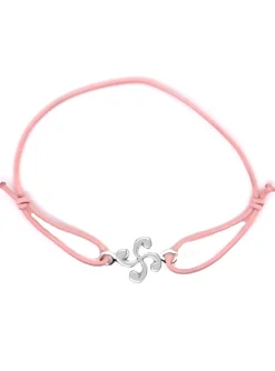 Bracelet croix basque argent sur élastique rose
