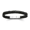 Bracelet homme Brillaxis cuir noir pierre de lave_x005f_x000D_21 cm
