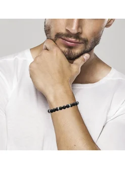 Bracelet homme Brillaxis acier agate noire mate