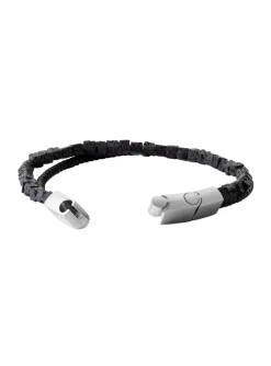 Bracelet homme Brillaxis cuir noir pierre de lave_x005f_x000D_21 cm