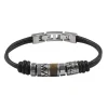Bracelet homme Fossil cuir noir et perles en acier